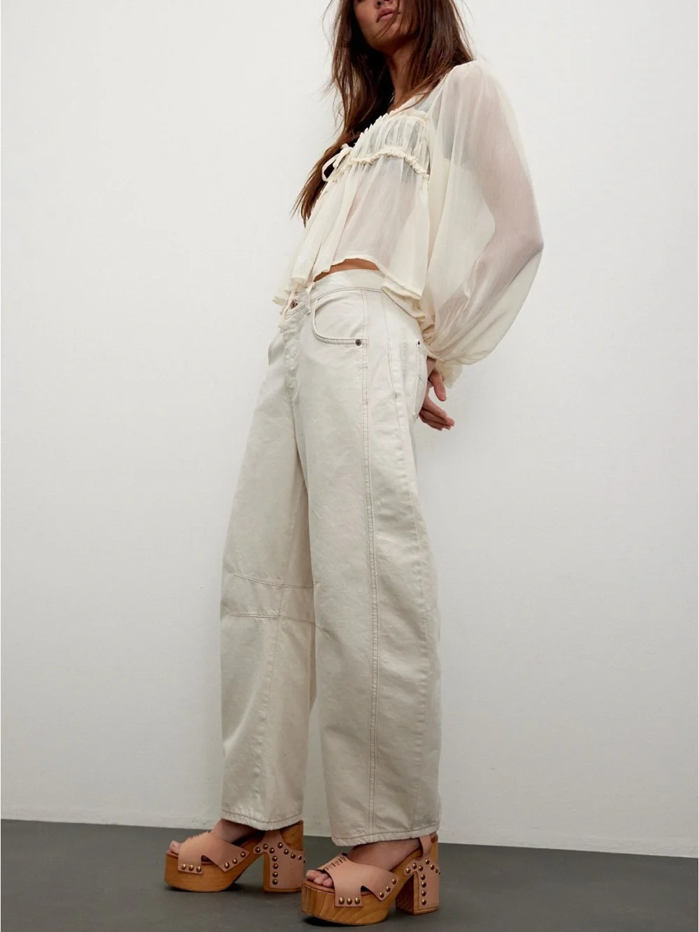We The Free Good Luck Mid-Rise Barrel Jeans | Milk | 27 | NWOT - Picture 3 of 5